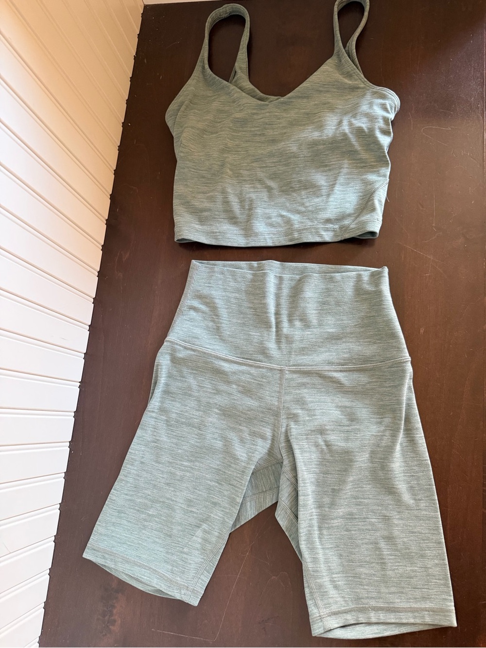 lululemon athletica Kids Sage Green Bike Shorts and Crop Tank Set